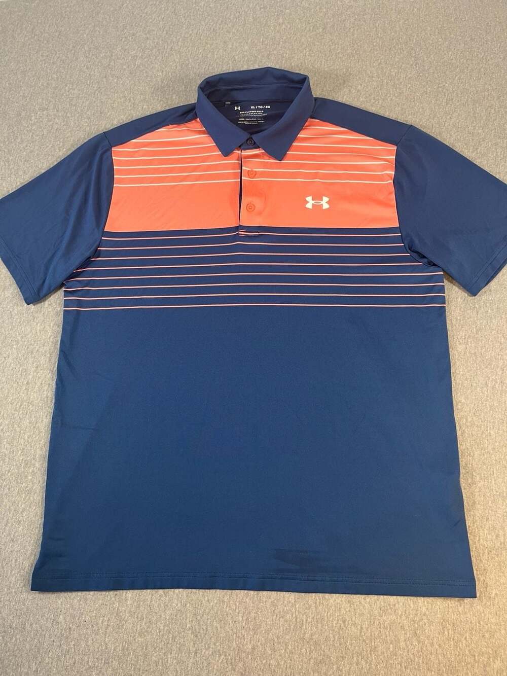 Under Armour The Playoff Polo Blue Orange Striped Golf Shirt Men’s XL
